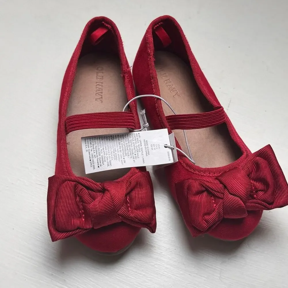 Old Navy Kids Red Bow Ballet  Mary Jane Style Flats Sz 8  NWT